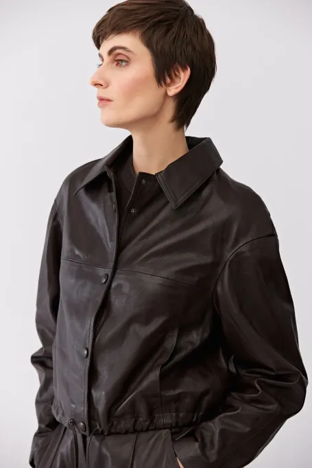 Jachetă scurtă maro din piele - Patrizia Aryton