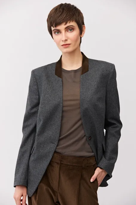 Sacou gri cu un singur rând de nasturi, din lână și cașmir - Patrizia Aryton