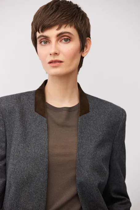 Sacou gri cu un singur rând de nasturi, din lână și cașmir - Patrizia Aryton