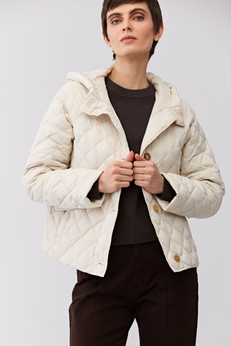 Geacă scurtă bej din puf cu glugă - Patrizia Aryton