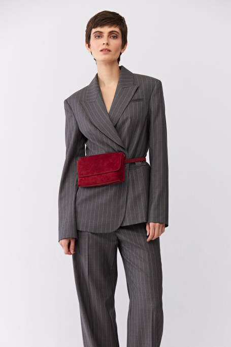 Sacou gri din lână virgină, cu dungi, pentru costum
