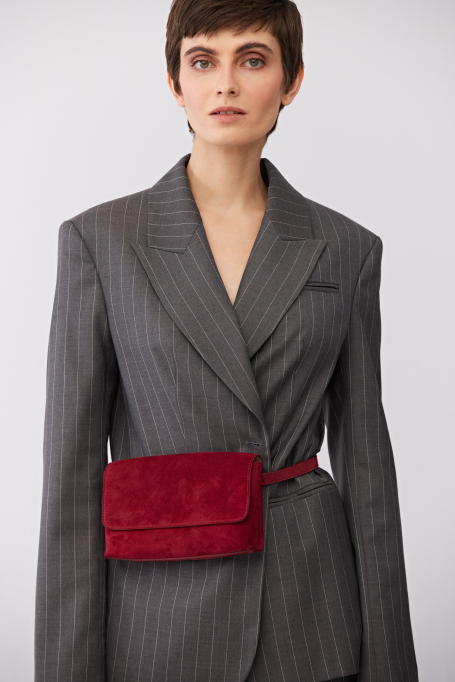 Sacou gri din lână virgină, cu dungi, pentru costum