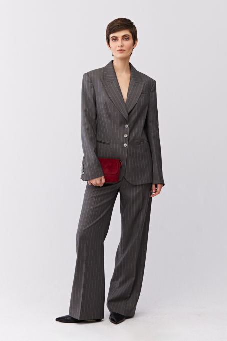 Sacou gri din lână virgină, cu dungi, pentru costum