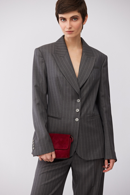 Sacou gri din lână virgină, cu dungi, pentru costum