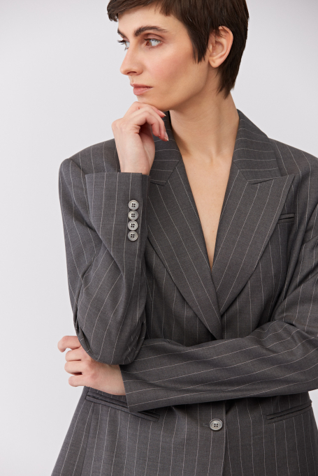 Sacou gri din lână virgină, cu dungi, pentru costum