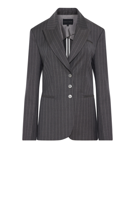 Sacou gri din lână virgină, cu dungi, pentru costum