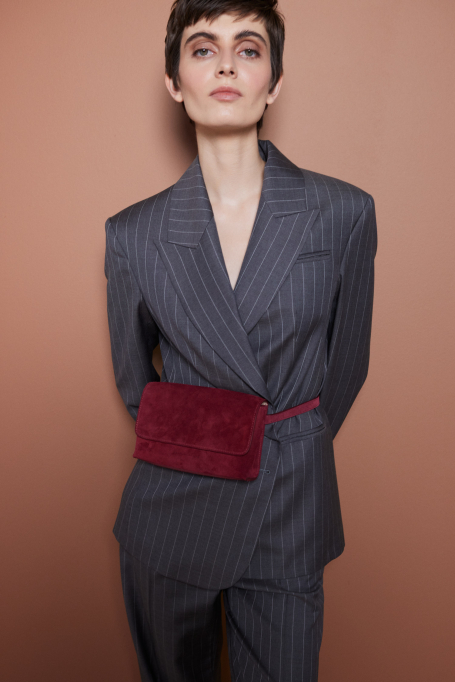 Sacou gri din lână virgină, cu dungi, pentru costum