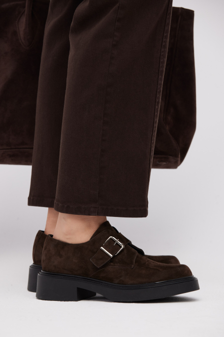 Pantofi monk din piele întoarsă maro