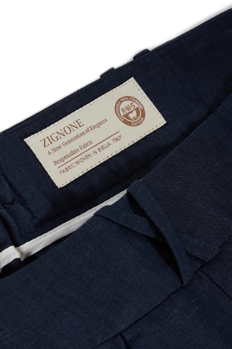 Pantaloni bleumarin de costum din lână și in