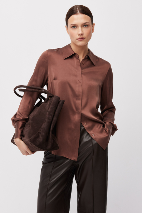 Cămașă maro lejeră din mătase