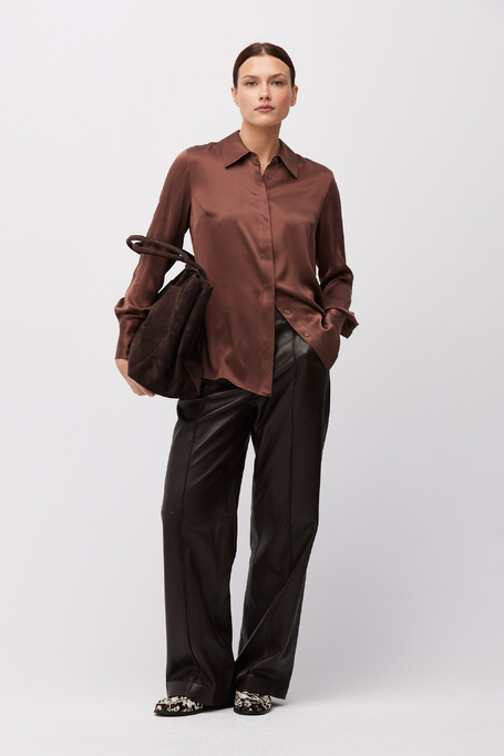 Cămașă maro lejeră din mătase
