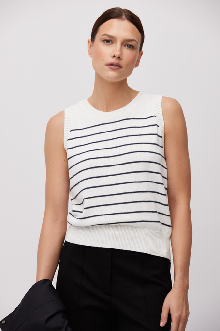 Bluză albă din bumbac cu dungi negre