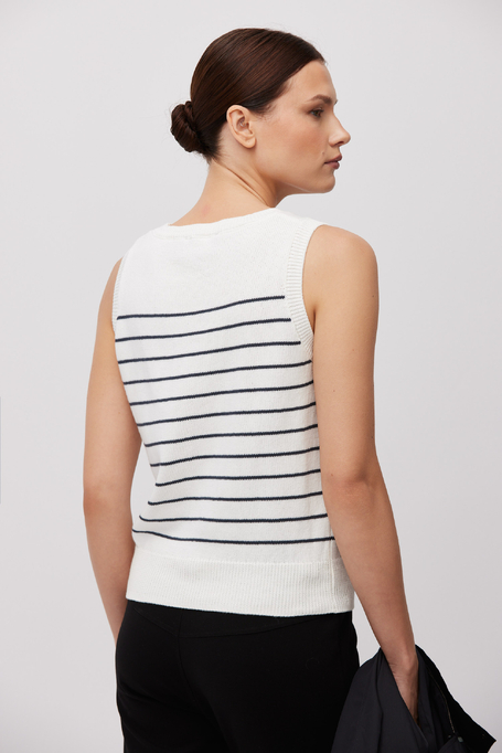 Bluză albă din bumbac cu dungi negre