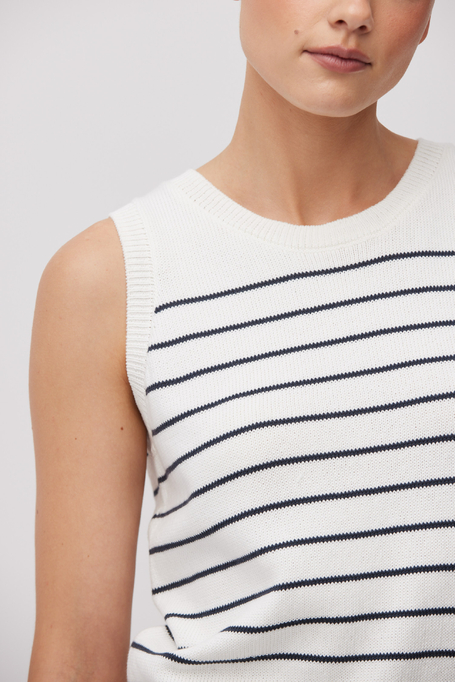 Bluză albă din bumbac cu dungi negre