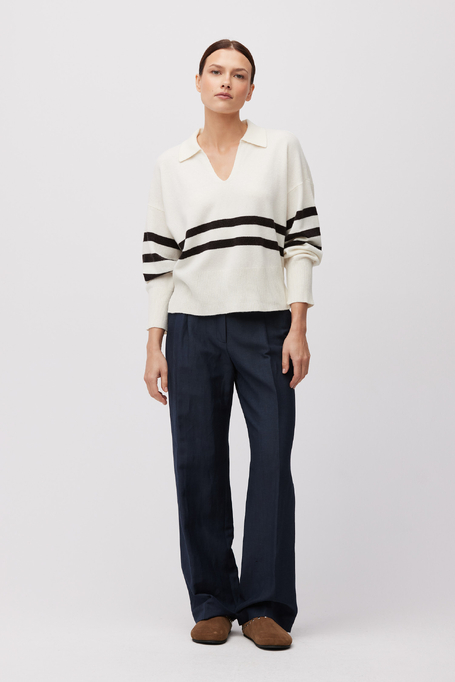 Bluză albă în dungi din lână merinos