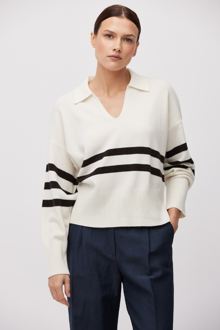 Bluză albă în dungi din lână merinos
