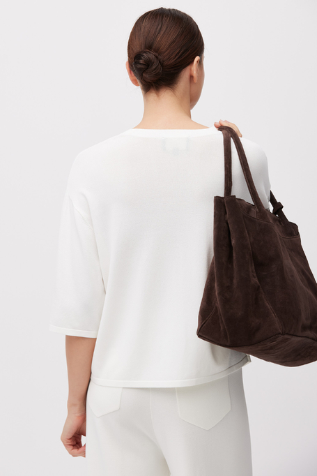 Bluză albă din tricot cu decolteu rotund