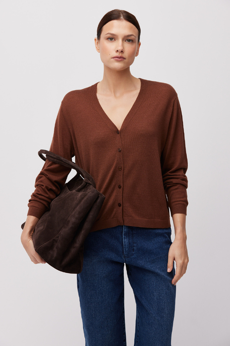 Cardigan maro din amestec de mătase și cașmir