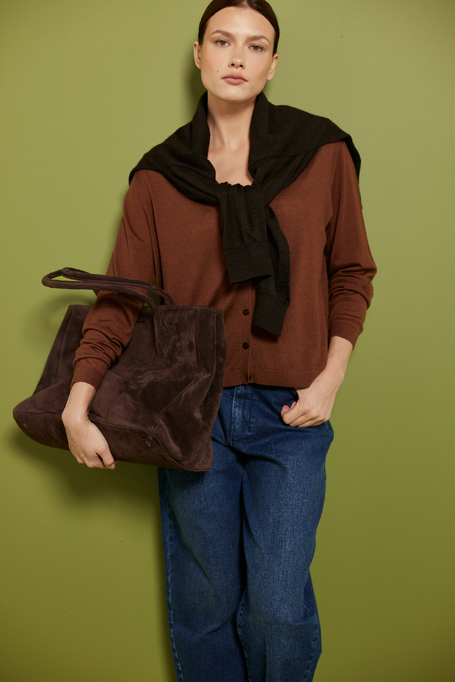 Cardigan maro din amestec de mătase și cașmir