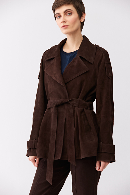 Geacă maro din piele cu curea