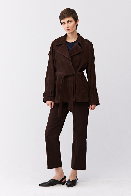 Geacă maro din piele cu curea - Patrizia Aryton