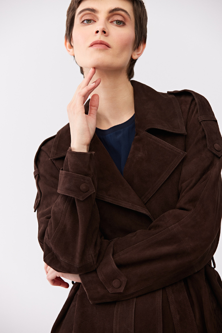 Geacă maro din piele cu curea