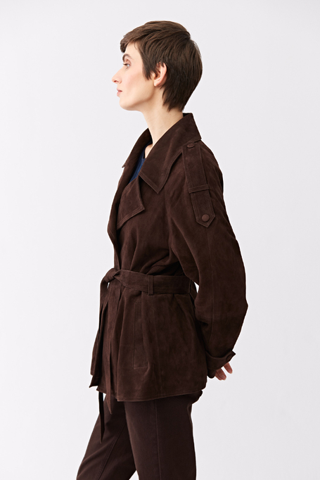 Geacă maro din piele cu curea