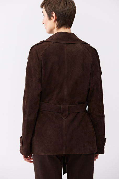 Geacă maro din piele cu curea