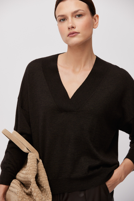 Bluză maro cu lână de yak