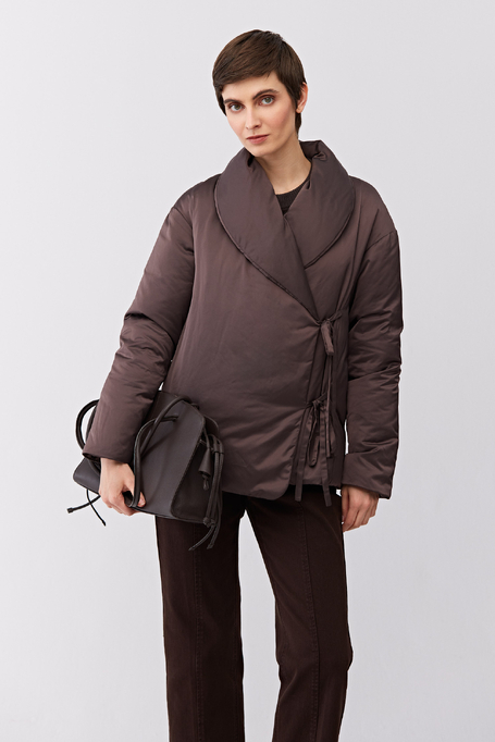 Geacă maro din puf cu legare