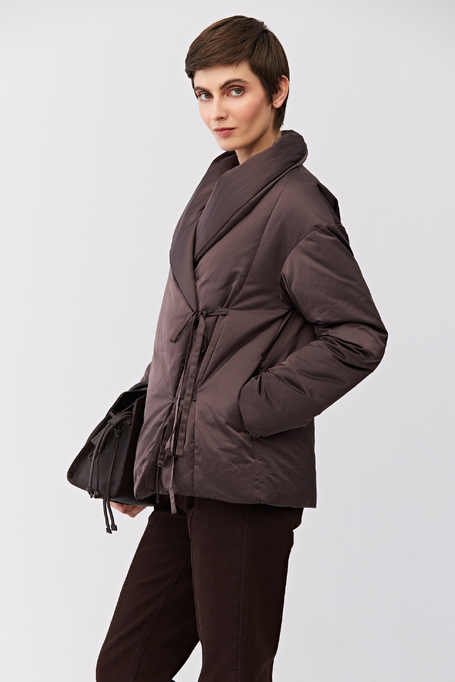 Geacă maro din puf cu legare