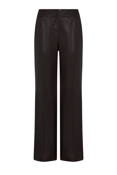 Pantaloni maro din piele cu crac larg