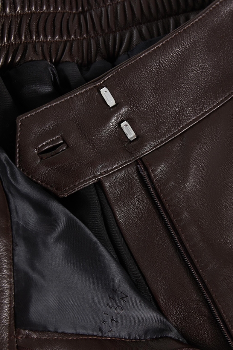 Pantaloni maro din piele cu crac larg