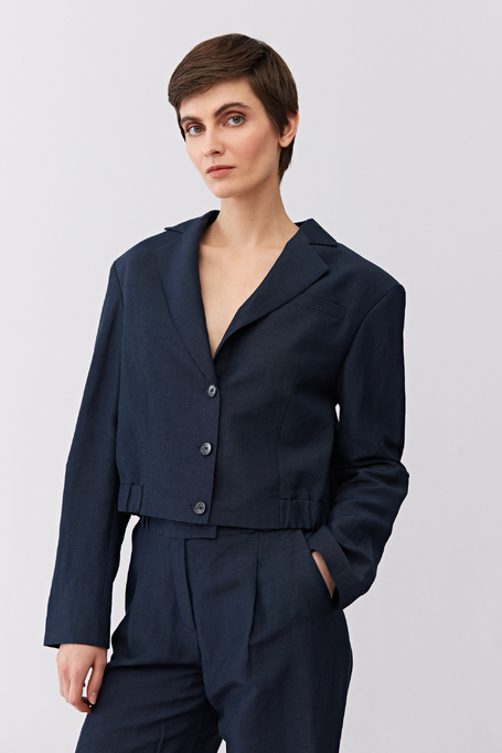 Sacou bleumarin cu un rând de nasturi din lână și in Sacou bleumarin cu un rând de nasturi din lână și in
