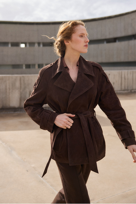 Geacă maro din piele cu curea - Patrizia Aryton