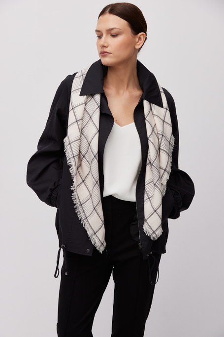 Eșarfă în carouri din lână și mătase