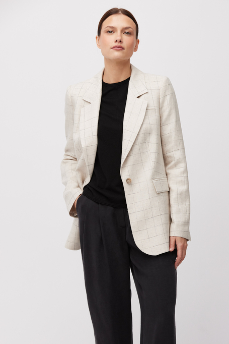 Sacou bej în carouri cu adaos de in