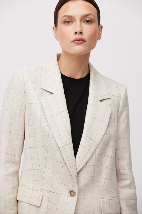 Sacou bej în carouri cu adaos de in