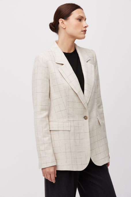 Sacou bej în carouri cu adaos de in