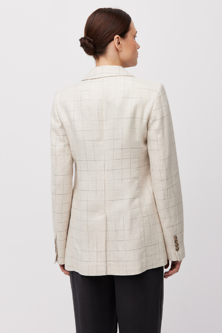 Sacou bej în carouri cu adaos de in