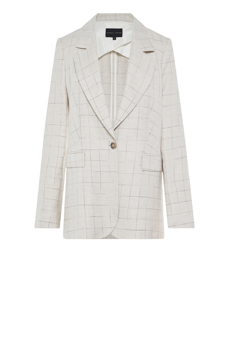 Sacou bej în carouri cu adaos de in