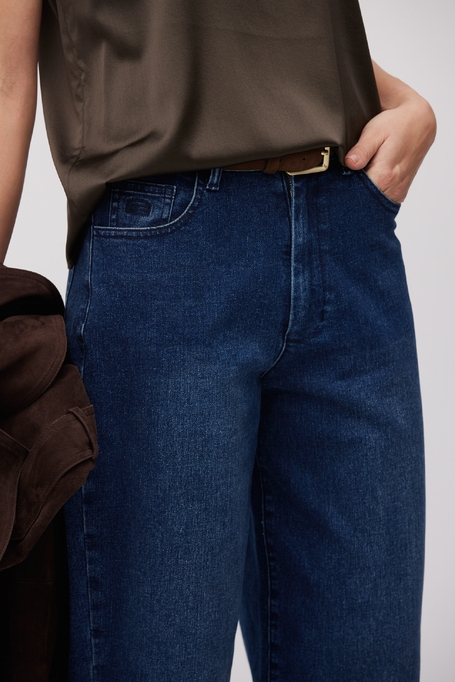 Blugi barrel bleumarin cu talie înaltă