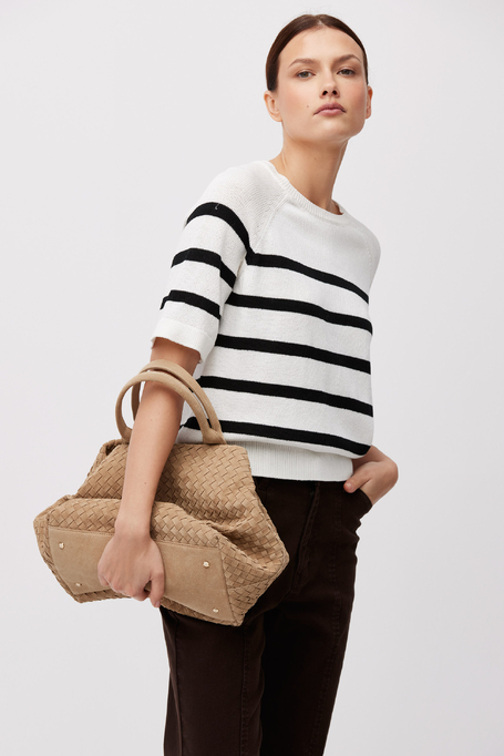 Pulover în dungi cu mânecă scurtă