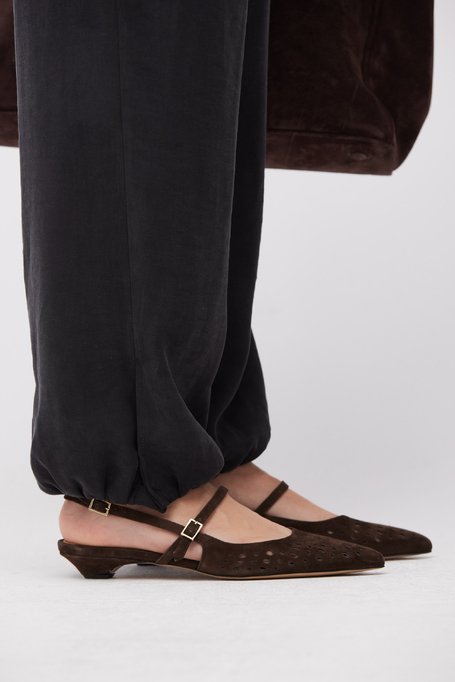 Pantofi slingback maro din piele naturală