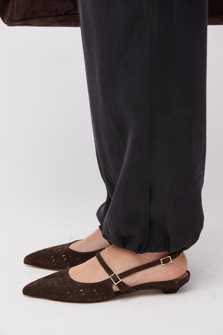 Pantofi slingback maro din piele naturală