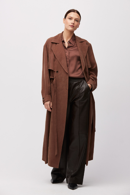 Palton maro din amestec de lyocell și in