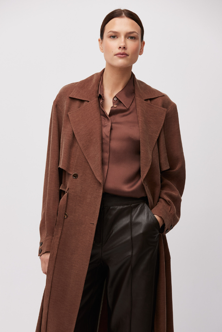 Palton maro din amestec de lyocell și in