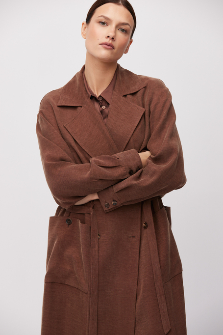 Palton maro din amestec de lyocell și in