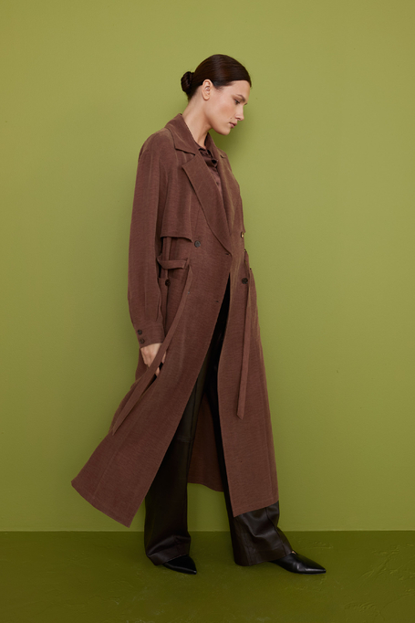 Palton maro din amestec de lyocell și in