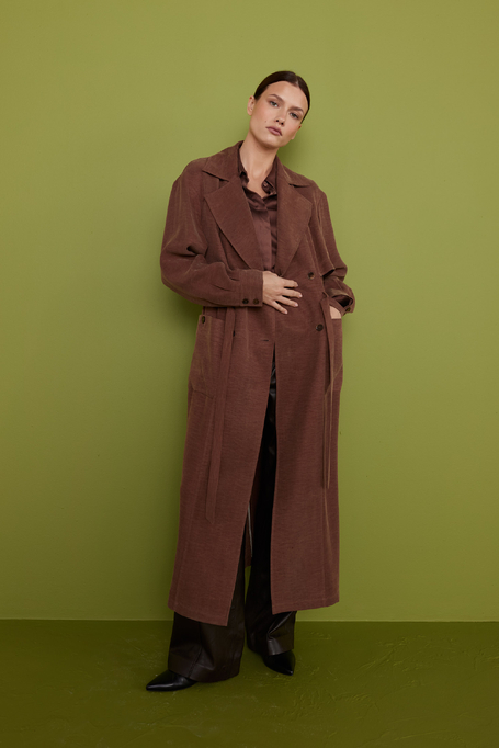 Palton maro din amestec de lyocell și in